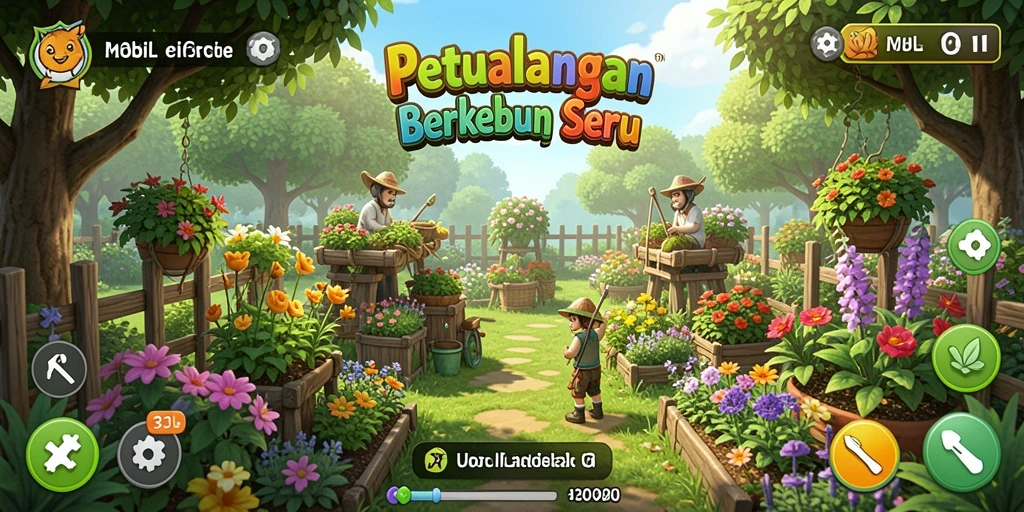 Screenshot gameplay 33L menunjukkan aktivitas berkebun yang menyenangkan.