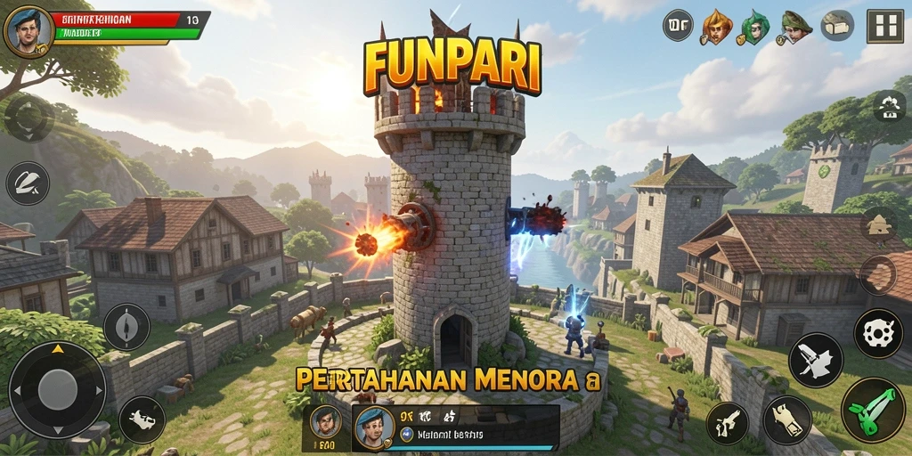 Tampilan menarik dari gameplay Tower Defense FUNPARI.