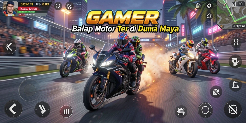 Tampilan gameplay GAMERP yang seru dan menegangkan saat balapan motor.