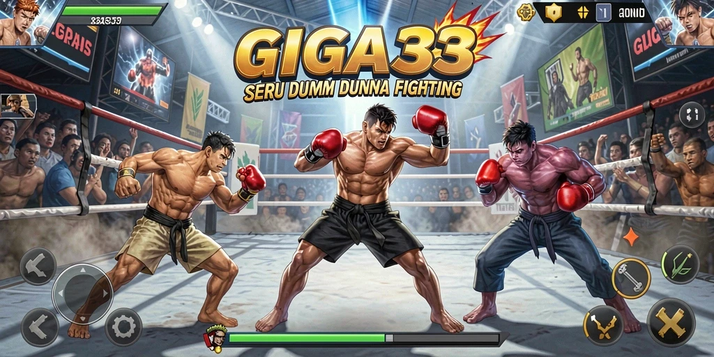 Screenshot GIGA33 menampilkan karakter bertarung dengan grafis yang menakjubkan.