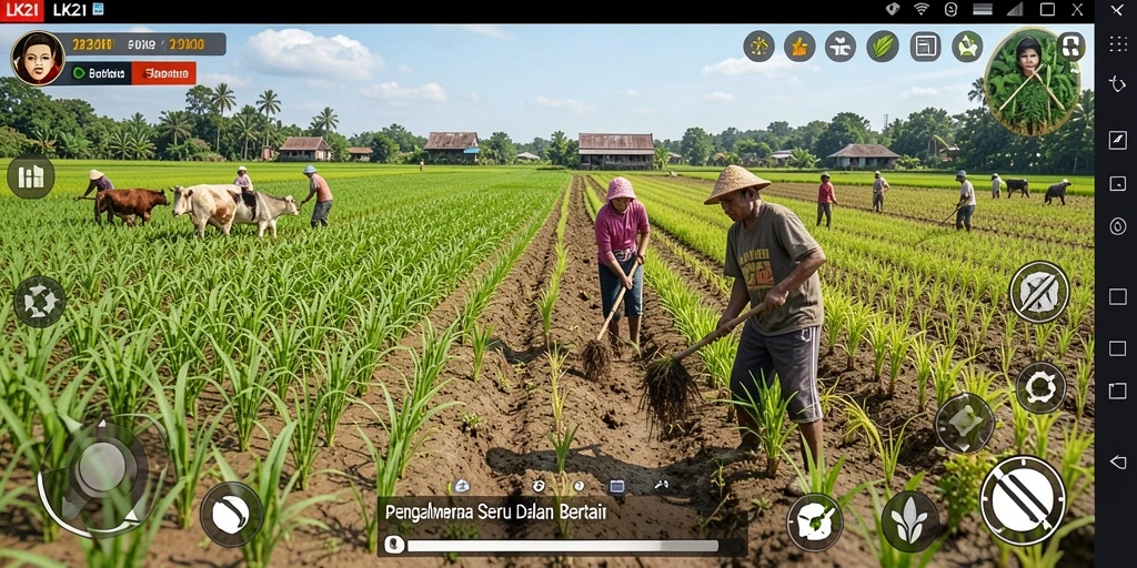 Screenshot LK21 menunjukkan gameplay seru dalam bertani dan mengelola pertanian.