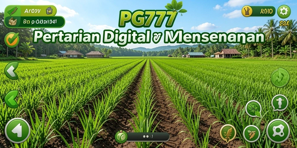 Tampilan gameplay PG777 yang menampilkan ladang dan tanaman hijau.