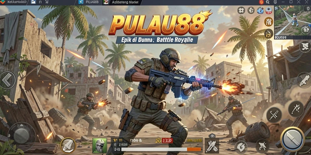 Screenshot PULAU88 menampilkan aksi pertempuran seru di Battle Royale.