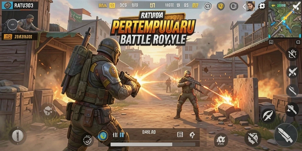 Screenshot gameplay RATU303 yang menampilkan aksi pertempuran Battle Royale.