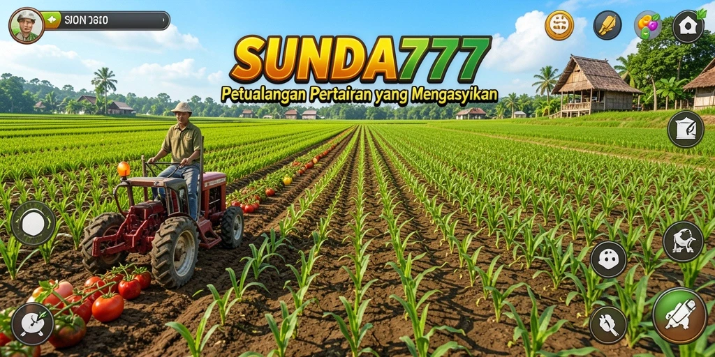 Tampilan gameplay menarik di ladang SUNDA777 dengan tanaman hijau subur.