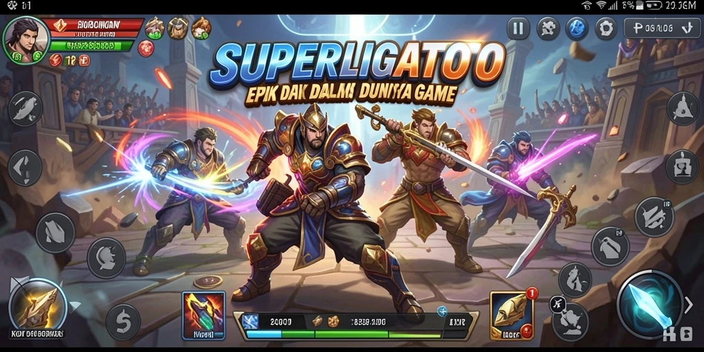 Tangkapan layar gameplay SUPERLIGATOTO yang menampilkan pertarungan seru.